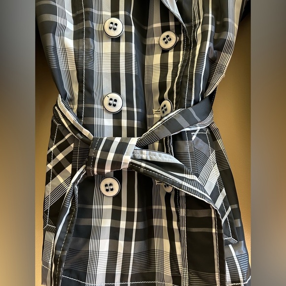 Espirit Black/White Plaid Trench Over Coat Womens Layering Classic Size XS - Picture 6 of 16
